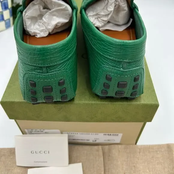 Men’s Gucci pebble grain leather horse bit driver loafers size 10.5 fits 11 US - Picture 7 of 10